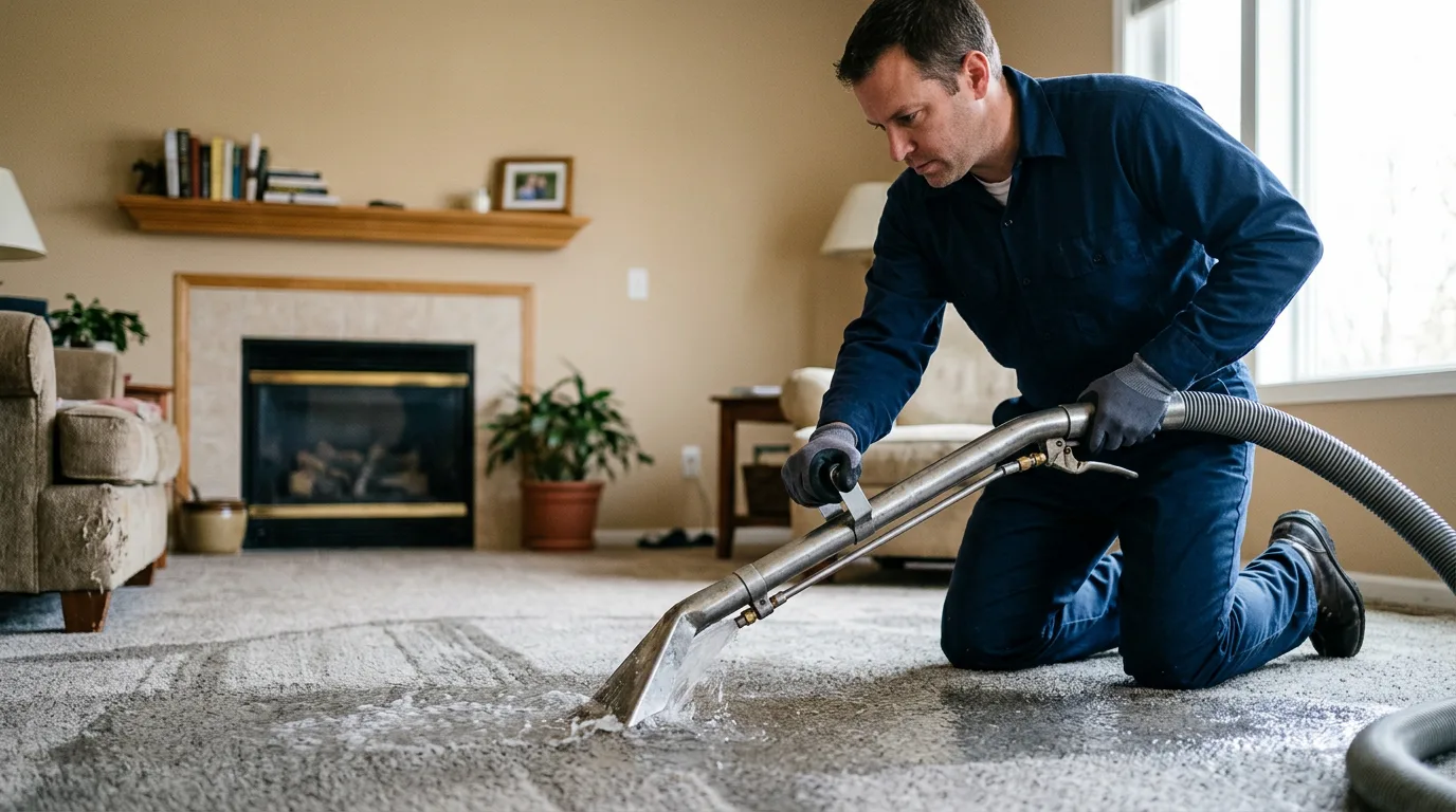 Water damage restoration technician working near South Barre, VT